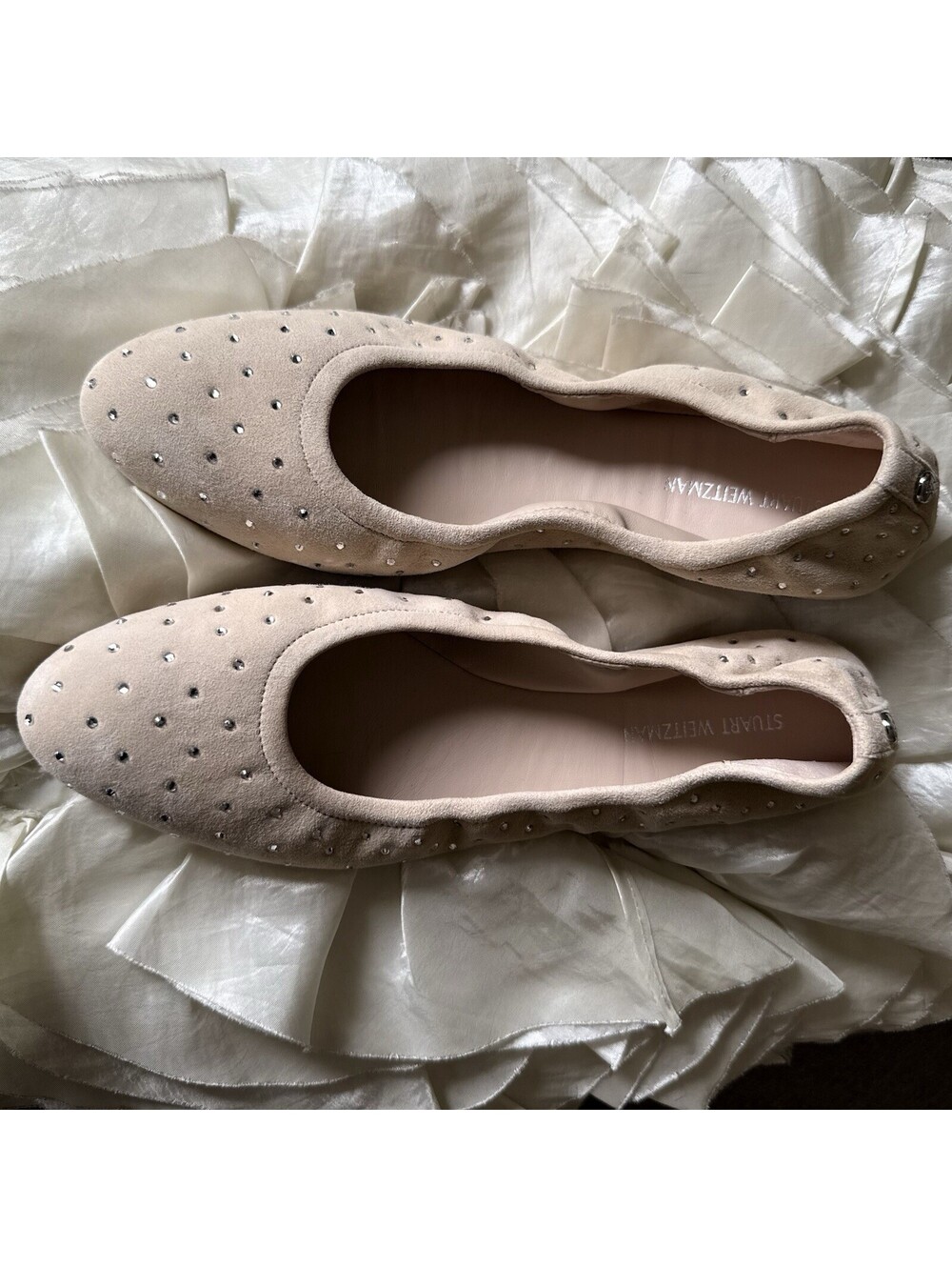 Stuart Weitzman Bling Ballet Flats Museline/Cream Size 8 Rhinestone Sparkle NWOB